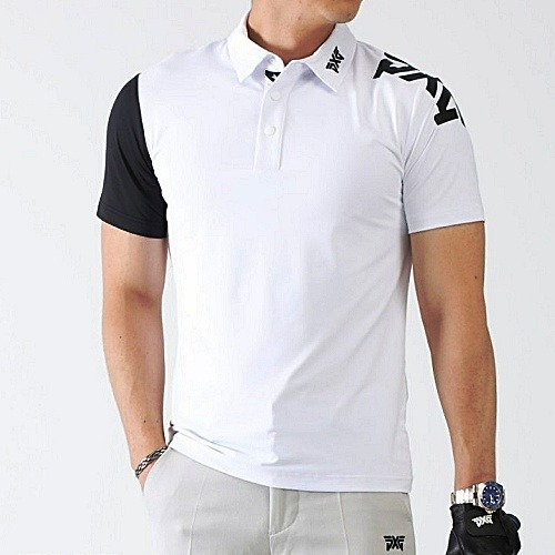 (국내배송) P*G GOLF 어깨 라인로고 팔배색 카라 티셔츠