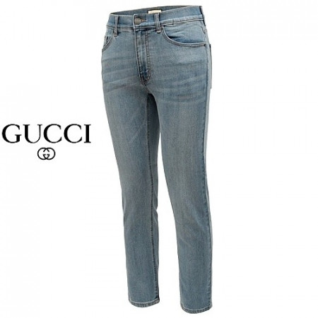 구* GUCCI 스틸로고 자수탭 연청 슬림진
