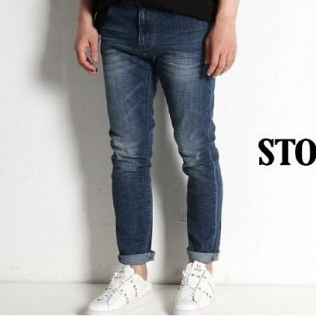스톤아일*드 STONE ISLAND 캣워싱 진청 슬림진