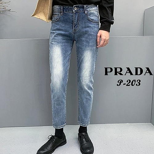 PRADA 테이터드 화살 패턴 워싱 데님 청바지