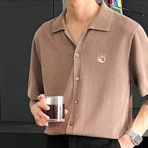 메종키*네 MAISON KITSUNE 폭스헤드 카라 니트가디건