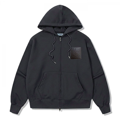 LOEWE 블랙 가죽패치 쭈리 후드 집업 145
