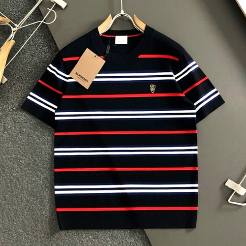 BURBERRY 스트라이프 자수로고 니트 라운드