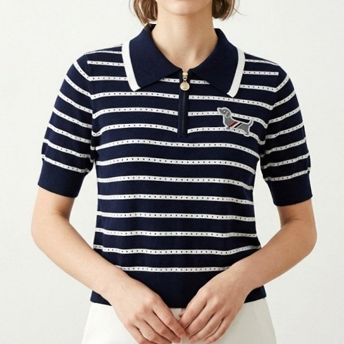 THOM BROWNE 헥터카라 집업 ST 반팔 니트