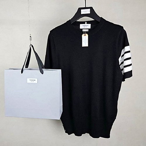 THOM BROWNE 사선완장 반팔니트 - 블랙