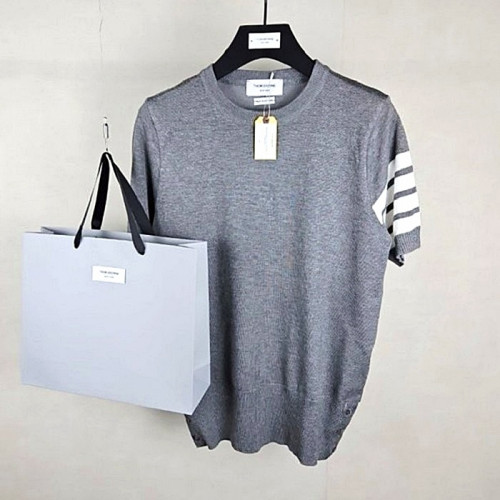 THOM BROWNE 사선완장 반팔니트 - 그레이