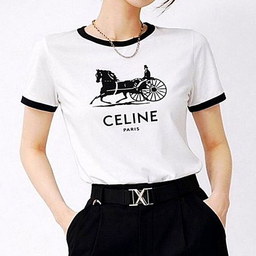 CELINE 배색 마차 반팔 티셔츠