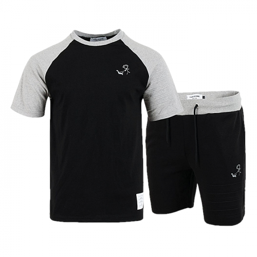THOM BROWNE 4바 엠보 배색 반팔 & 반바지 셋업 SET