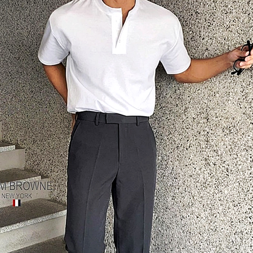 THOM BROWNE 링클프리 사방 스판 와이드 슬랙스