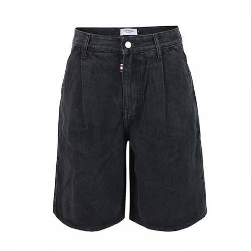 THOM BROWNE 블랙 핀턱 벌룬 6부 버뮤다 팬츠