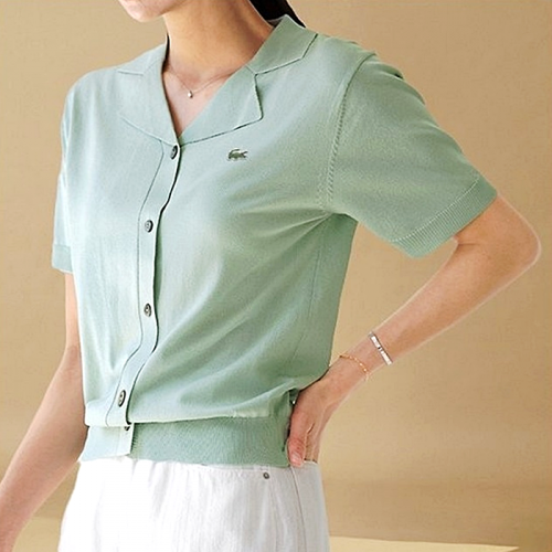 라코스테 LACOSTE 노치 카라 반팔 가디건