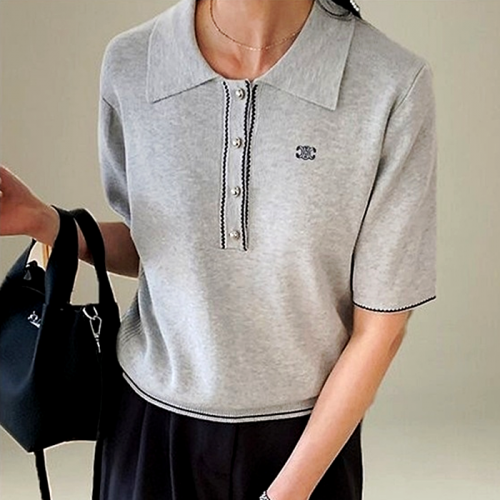 CELINE 스티치 카라 반팔 티셔츠