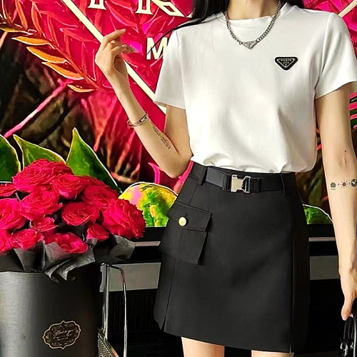 PRADA 로고 벨트 스커트 SET