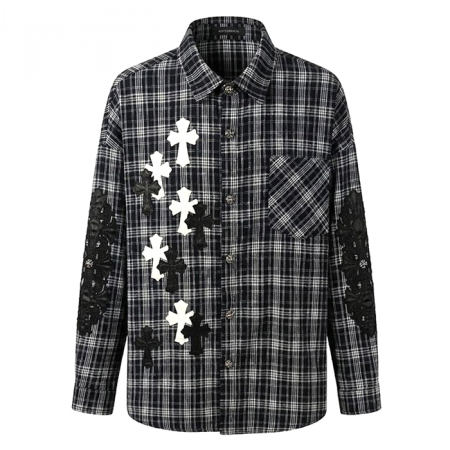 Chrome Hearts 플로랄 레더 체크셔츠