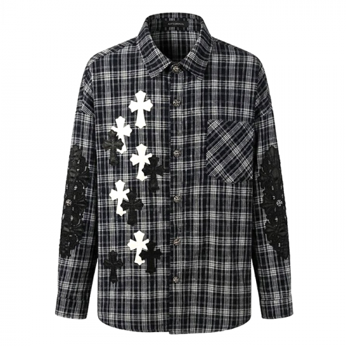 Chrome Hearts 플로랄 레더 체크셔츠