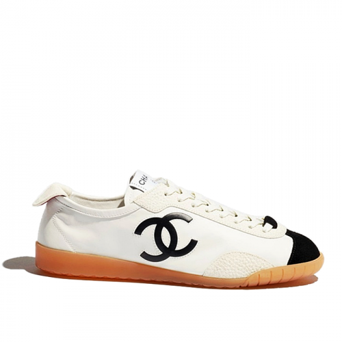 CHANEL 카프스킨 & 엠보스드 스웨이드 스니커즈 - 화이트