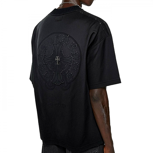 Chrome Hearts  빈티지 워싱 넥니트 반팔 티셔츠