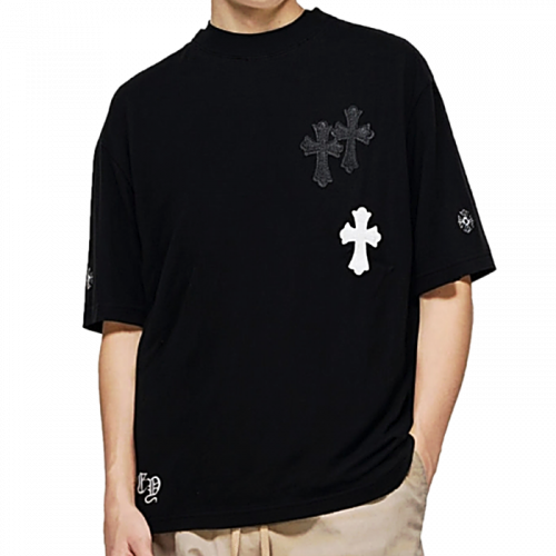 Chrome Hearts 레더패치 풀자수 워싱 반팔티셔츠