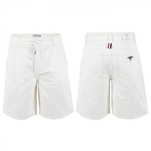 THOM BROWNE 화이트 4부 핀턱 벌룬 세미 와이드 팬츠