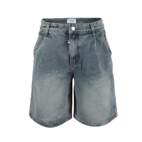 THOM BROWNE 중청 4부 핀턱 벌룬 세미 와이드 팬츠