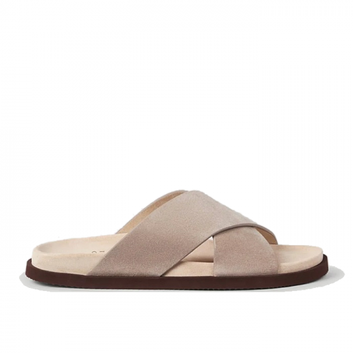 BRUNELLO CUCINELLI 스웨이드 크로스오버 슬라이더 샌들 - 베이지