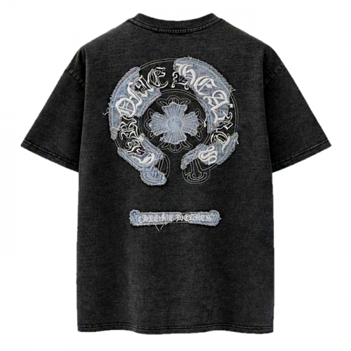 Chrome Hearts CH 데님 패치 피그먼트 빈티지 숏 슬리브