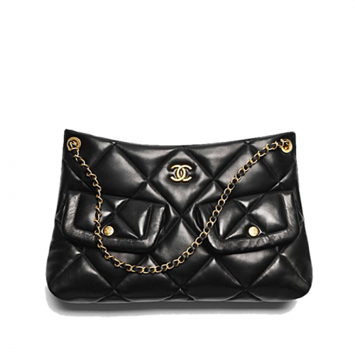 CHANEL 쇼핑백 램스킨 블랙
