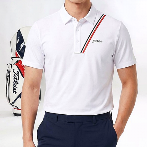 TITLEIST 사선삼색 스판 카라 반팔 티셔츠