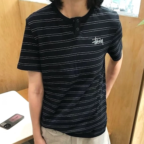 STUSSY 스트라이프 헨리넥 티셔츠