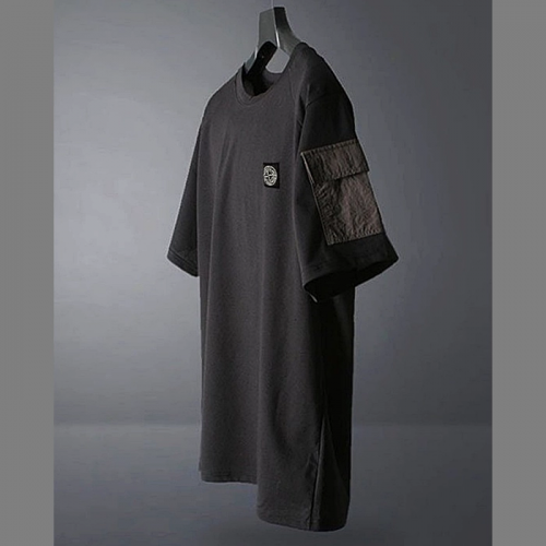 STONE ISLAND 히든 버튼 드라이핏 반팔 티셔츠