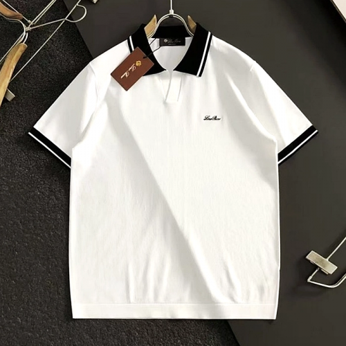 Loro Piana 배색카라 자수로고 노버튼 쿨링 니트카라