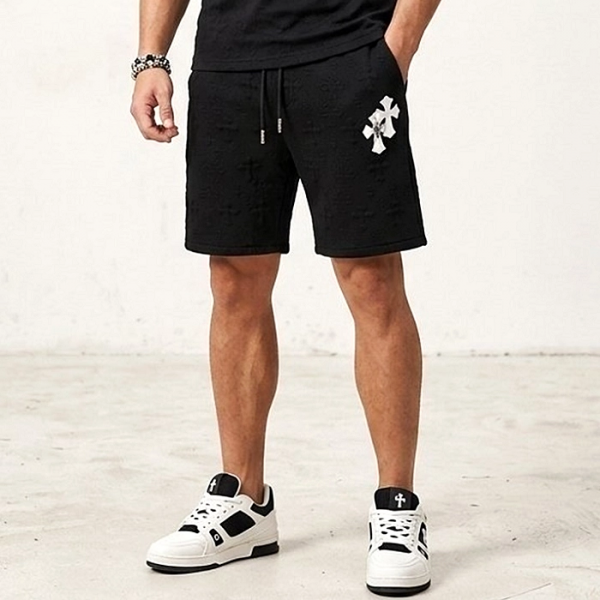 Chrome Hearts 레더 크로스 엠보 블랙 하프 팬츠