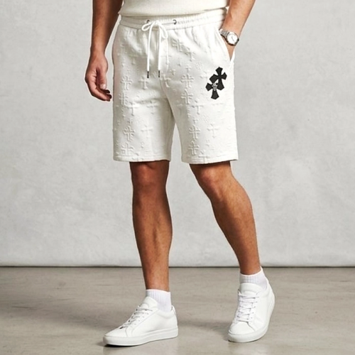 Chrome Hearts 레더 크로스 엠보 화이트 하프 팬츠