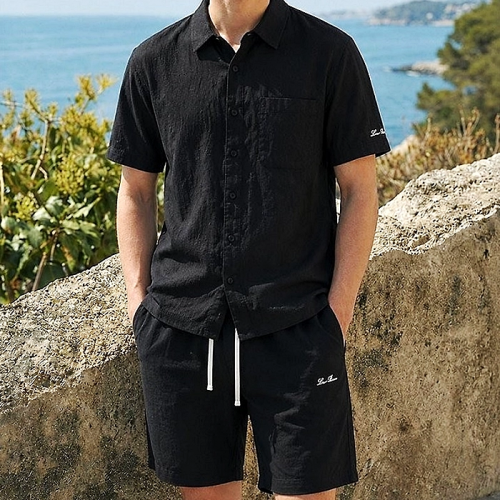 Loro Piana 클래식 이니셜 패치 린넨 셔츠 & 반바지 SET