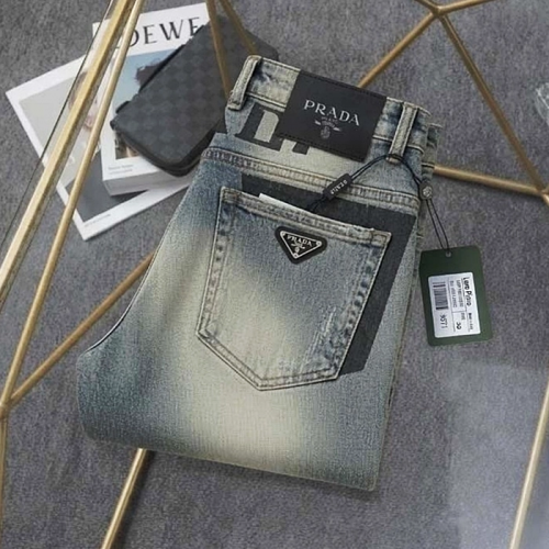 PRADA 로고 패치 워싱 데님팬츠