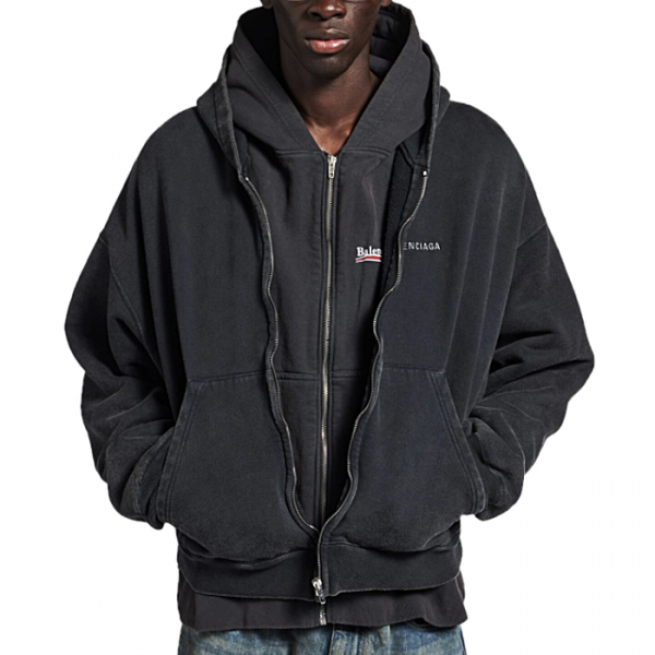 BALENCIAGA 페이디드 드라이 플리스 레이어드 집업 후디