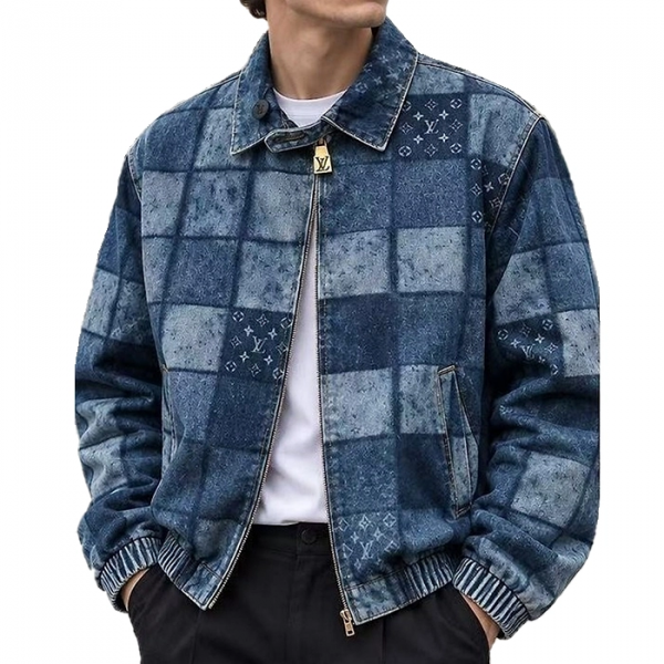 LOUIS VUITTON 모노그램 체크 패턴 배색 데님 지퍼 재킷