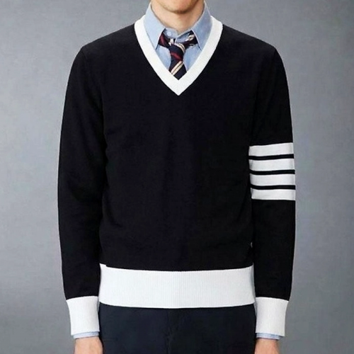 THOM BROWNE 밀라노 4바 V넥 울 니트