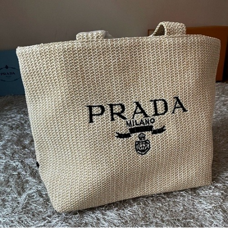 PRADA 라피아 토드백 - 아이보리