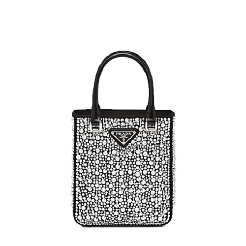 프라다 PRADA 크리스털 스터드 새틴 스몰 토트 백