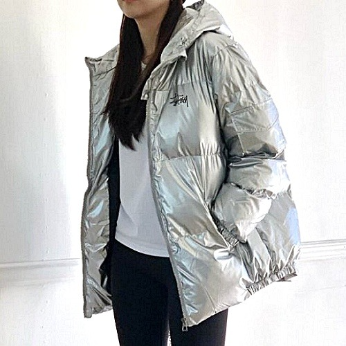 스투시 STUSSY 하이글로시 후드패딩