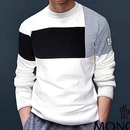몽클*어 MONCLER 감마블루 블럭 배색 라운드 니트