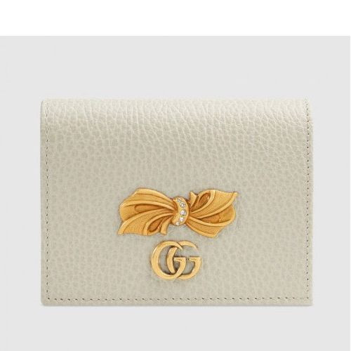 GUCCI 구찌 GG 마몬트 레더 보우 카드지갑 화이트