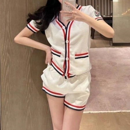 몽클*어   반팔 브이넥 가디건 반바지 셋업