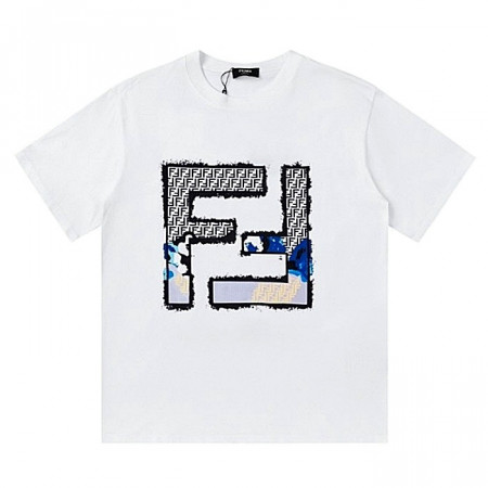 FENDI 헨드페인팅 배색 사각 티셔츠