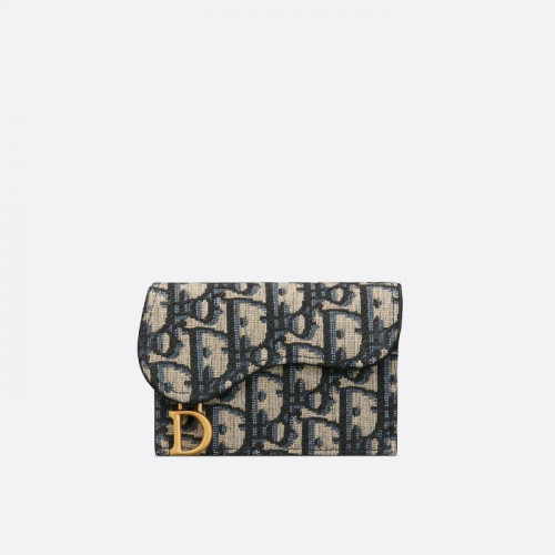DIOR Saddle Bloom 카드 지갑 - 블루 Dior Oblique 자카드