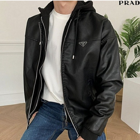 프라다 PRADA 퀄팅 후드 레더자켓