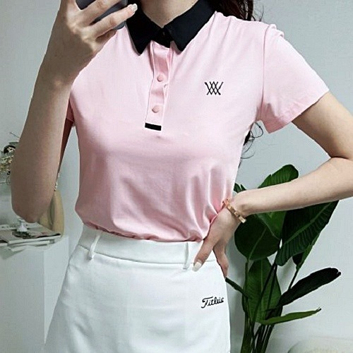 어* ANEW 카라배색 로고 티셔츠